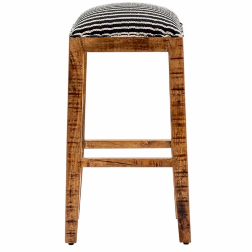 Evolution by Crestview Milly Wood Striped Barstool in Black and White Perspective: front