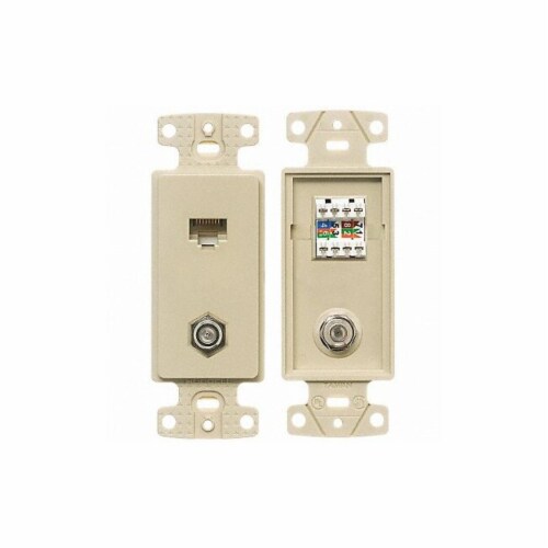 Hubbell Wiring Device-Kellems Wall Plate and Jack,Cat 5e/F-Type,Ivory  NS785I Perspective: front