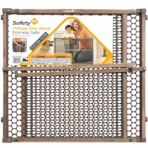 Safety 1st Vintage Grey Wood Doorway Security Gate Perspective: front