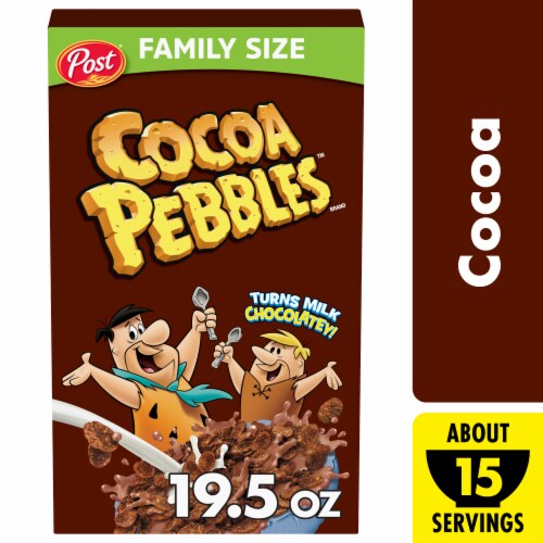 Post® Cocoa Pebbles Chocolate Family Size Cereal Perspective: front
