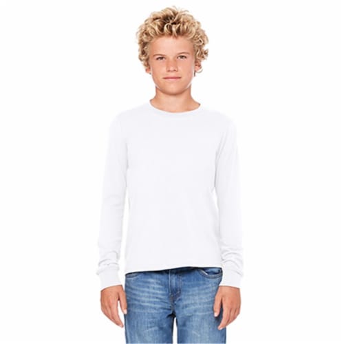 Bella 3501Y Youth Jersey Long Sleeve Tee - White- YL Perspective: front