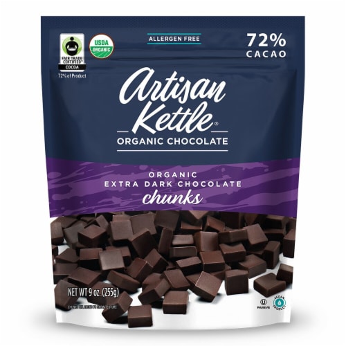 Artisan Kettle Organic Extra Dark Chocolate Chunks Perspective: front