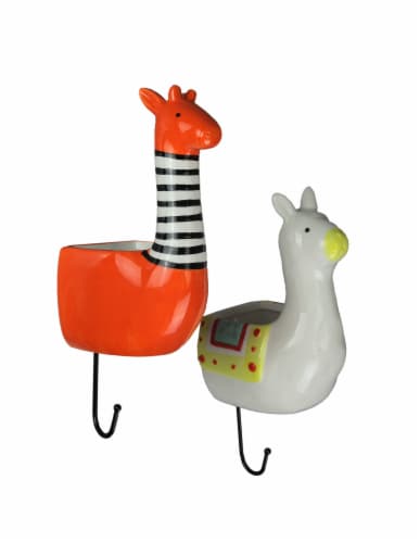 Set of 2 Llama & Giraffe Ceramic Wall Hanging Succulent Planters Decorative Pots Perspective: front