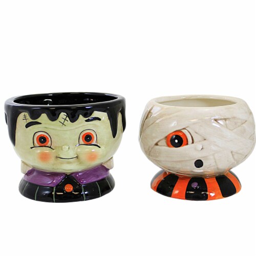 Tabletop Mummy/Frankie Snack Dish Dolomite Halloween Johanna Parker J9720 Perspective: front