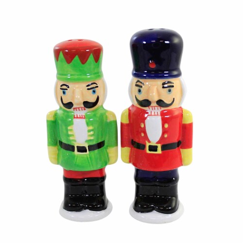 Tabletop Nutcracker Salt And Pepper Dolomite Christmas Shakers Y9957 Perspective: front