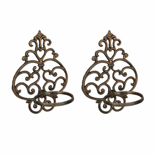 Cast Iron Copper Wall Hanging Flower Pot Holder Mounted Planter Ring Set of 2 Perspective: front