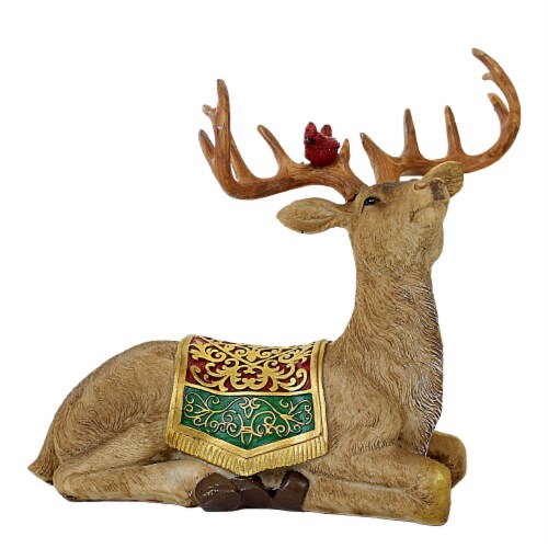 Christmas North Pole Reindeer Figurine Polyresin Cardinal