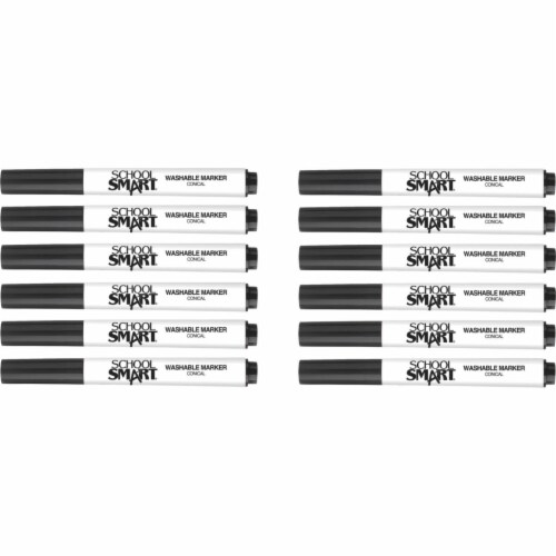 School Smart 2002980 Conical Tip Washable Art Markers, Black - Pack of 12 Perspective: front