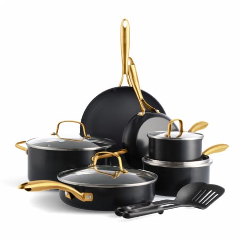 GreenPan Studio Cookware Set Healthy Ceramic Non Stick - Black Perspective: front