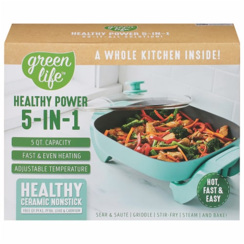 GreenLife Healthy Ceramic Non Stick Electric Healthy Power 5-in-1 Skillet - Turquoise Perspective: front