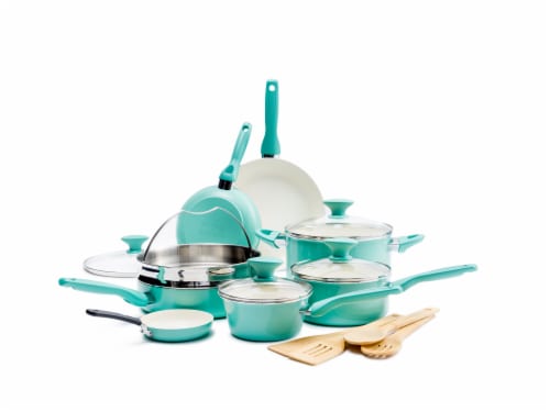 GreenPan Rio Cookware Set Non Stick Healthy Ceramic - Turquoise Perspective: front