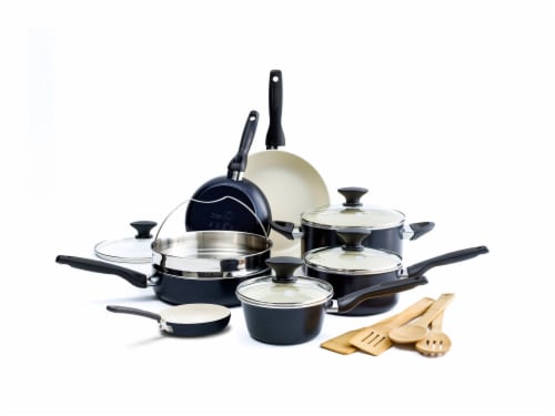 GreenPan Rio Cookware Set Non Stick Healthy Ceramic - Black Perspective: front