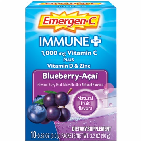 Emergen-C Immune Plus Blueberry-Acai Flavored Fizzy Drink Mix Packets Perspective: front