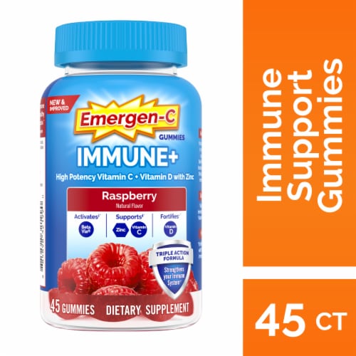 Emergen-C Immune+ Raspeberry Gummies Immune Support Supplement Perspective: front