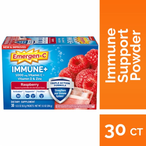 Emergen-C Immune+ Triple Action Raspberry Immune Support Vitamin C Powder Perspective: front