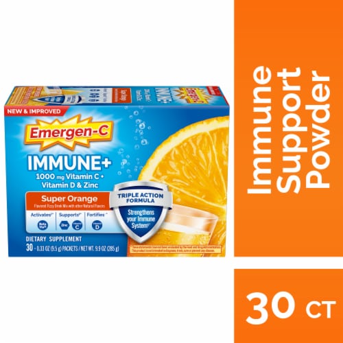 Emergen-C Immune+ Triple Action Super Orange Immune Support Vitamin C Powder Perspective: front