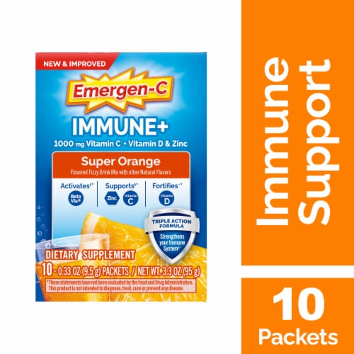 Emergen-C Immune+ Triple Action Super Orange Immune Support Vitamin C Powder Perspective: front