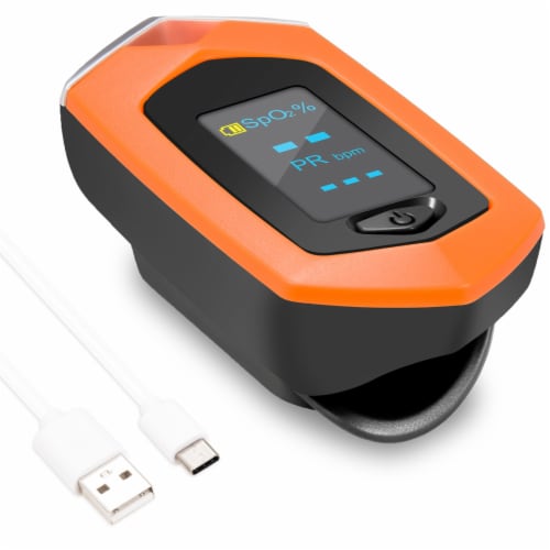 FINGER PULSE OXIMETER SATURATION MONITOR,ORANGE Perspective: front