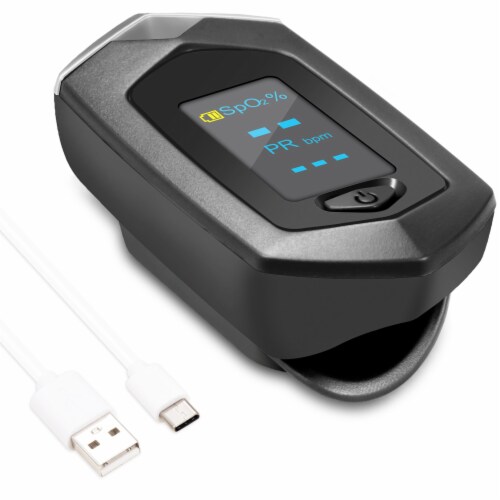 FINGER PULSE OXIMETER SATURATION MONITOR,BLACK Perspective: front