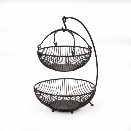 Mikasa Gourmet Basics Spindle 2-Tier Basket with Banana Hook - 3 Piece Perspective: front