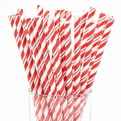 Creative Converting Red & White Striped Paper Straws, Red Perspective: front