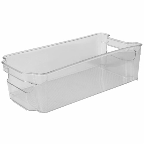 Stackable Medium Plastic Fridge Pantry and Closet Organization Bin with Handles Perspective: front