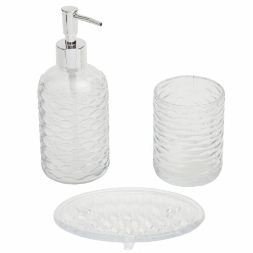 Rippled 3 Piece Glass Bath Accessory Set, Clear, 1 Unit Ralphs