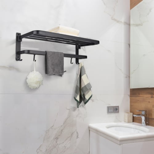 Foldable Towel Rack with Towel Hooks and Adjustable Towel Bar for Bathroom Wall Mounted 304 1 unit Fry s Food Stores