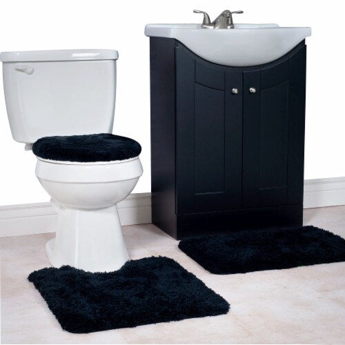 Lavish Home 67-14-BL Super Plush Non-Slip Bath Mat Rug Set, Black