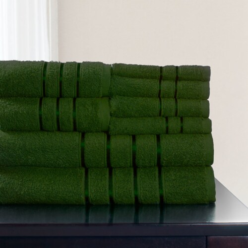 Lavish Home 8 Piece 100% Cotton Plush Bath Towel Set - Green Perspective: front