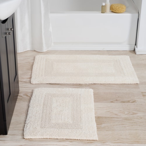 Lavish Home 100% Cotton 2 Piece Reversible Rug Set - Ivory Perspective: front