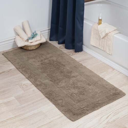 Lavish Home 100% Cotton Reversible Long Bath Rug - Taupe - 24x60 Perspective: front