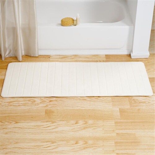 Lavish Home Memory Foam Striped Extra Long Bath Mat - White - 24x60 Perspective: front