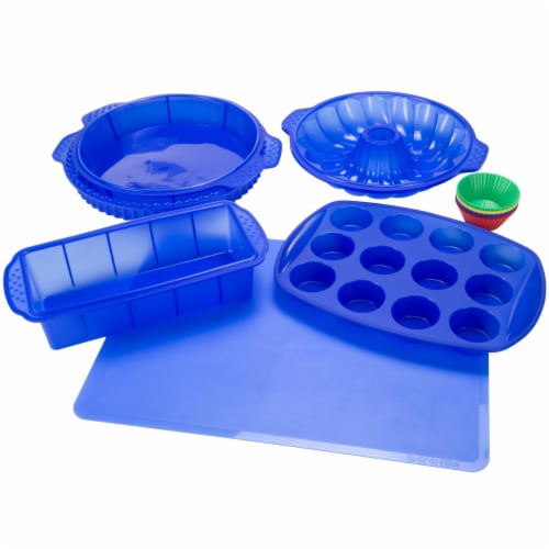 Classic Cuisine Blue Silicone Bakeware Set, 18 Piece Perspective: front