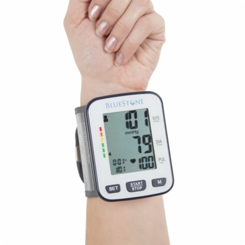 Bluestone Automatic One Touch Wrist Blood Pressure Monitor Battery Operated Perspective: front
