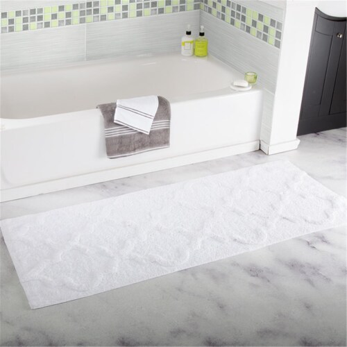 Lavish Home 67-0029-W 24 x 60 in. 100 Percent Cotton Trellis Bathroom Mat - White Perspective: front