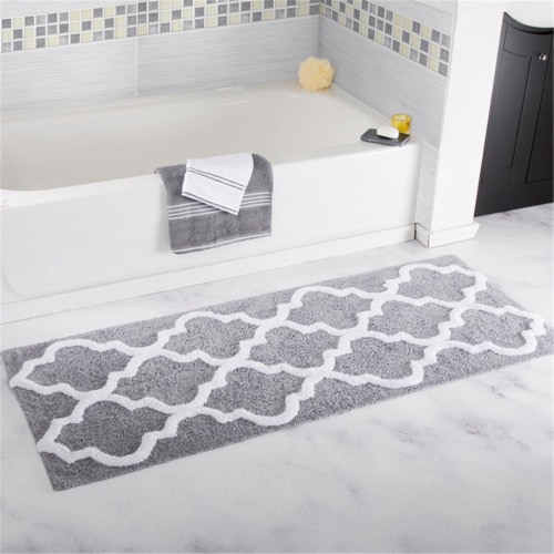 Lavish Home 67-0029-S 24 x 60 in. 100 Percent Cotton Trellis Bathroom Mat - Silver Perspective: front
