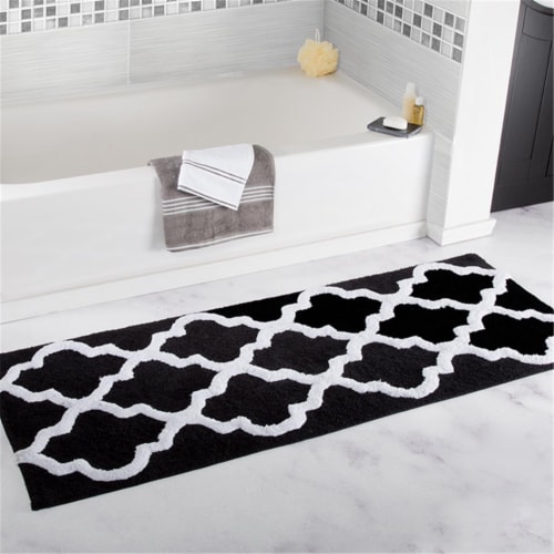 Lavish Home 67-0029-BL 24 x 60 in. 100 Percent Cotton Trellis Bathroom Mat - Black Perspective: front