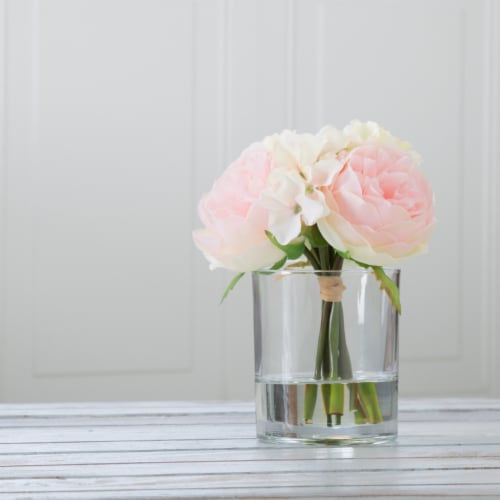 Pure Garden Hydrangea and Rose Floral Arrangement &#150; Pink and Cream Perspective: front