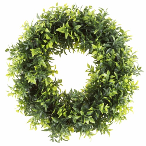 Artificial Opal Basil Leaf 11.5 inch Round Wreath by Pure Garden Perspective: front