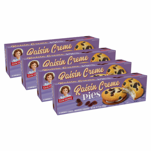 Little Debbie Raisin Crème Pies, 10.15 oz Per Box, 8 Count Per Box, 4 Boxes Perspective: front