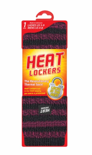 Heat Lockers Striped Thermal Socks - Pink/Charcoal Perspective: front