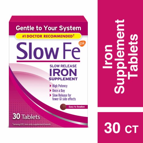 Slow Fe 45mg Iron Supplement for Iron Deficiency, Slow Release, Easy to Swallow Tablets Perspective: front