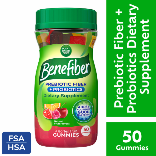 Benefiber Prebiotic Fiber with Probiotics Assorted Fruit Flavors Supplement Gummies Perspective: front