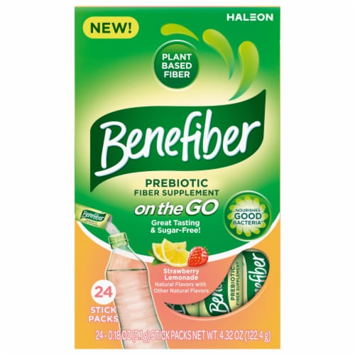 Benefiber Fiber Supplement, Strawberry Lemonade, On the Go Stick Packs Perspective: front