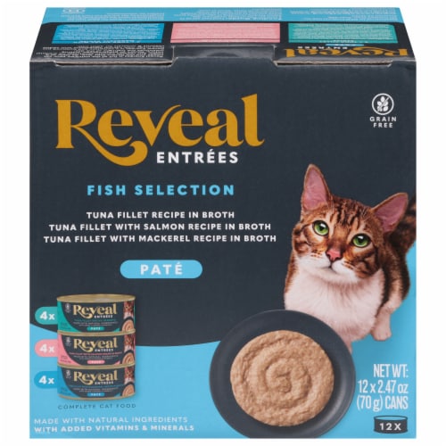 Reveal Entrees Pate Fish Selection in Broth Adult Wet Cat Food Variety Pack Perspective: front