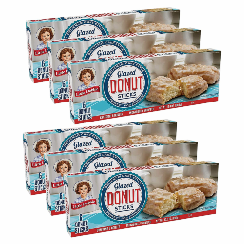 Little Debbie Glazed Donut Sticks, 6 Boxes, 36 Individually Wrapped Sweet Glaze Donuts Perspective: front