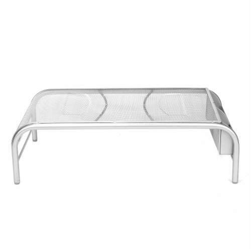 Mind Reader Metal Mesh Monitor Stand with Storage Compartments - Silver Perspective: front