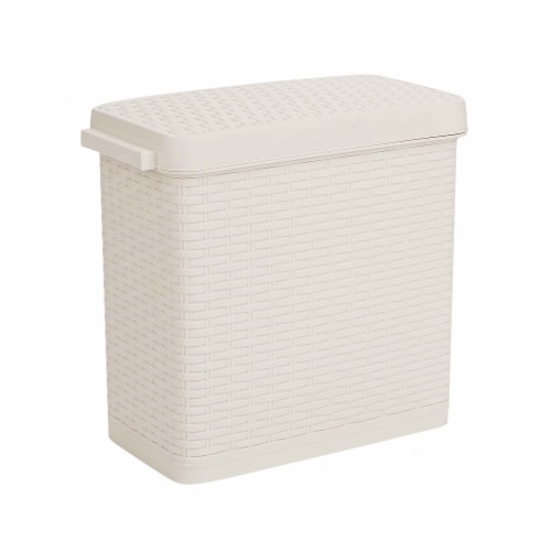 Mind Reader Slim Bathroom Trash Bin with Lid - Ivory Perspective: front