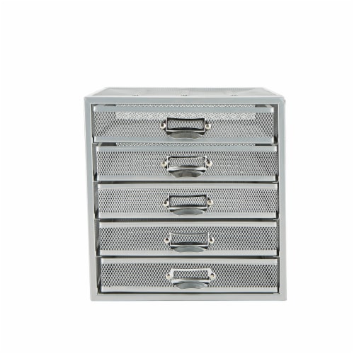 Mind Reader 5 Drawer Metal Mesh Storage Cabinet - Silver Perspective: front
